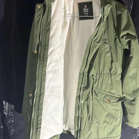 Olive Green Parka with White Lining - Picture 7 of 7